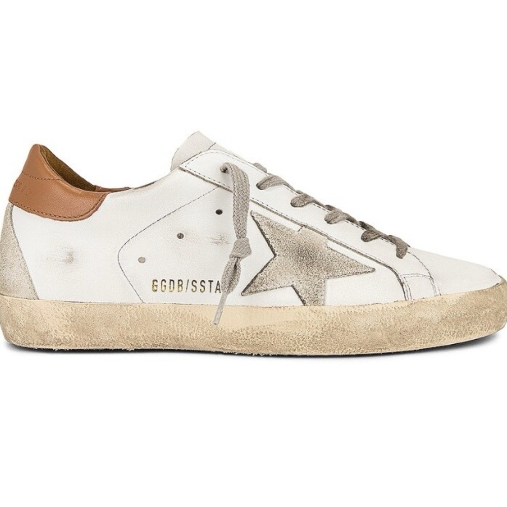 Golden Goose White and Tan Star Sneakers